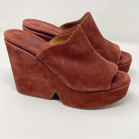 Clergerie Dolcy Platform Wedge Sandal Mule Suede Brown 36.5 - Picture 3 of 10